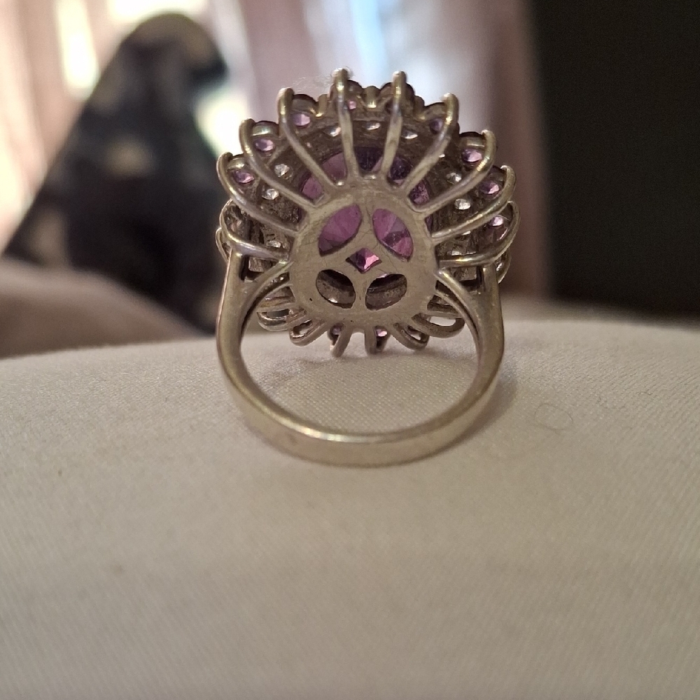 Amethyst and White Topaz Halo Ring Set In Solid Sterling Silver .925 Mk Sz 6.5 - Picture 6 of 10